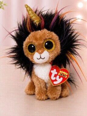 Ramsey Ty Beanie Boo Lion with Gold Horn and Multicolor Mane